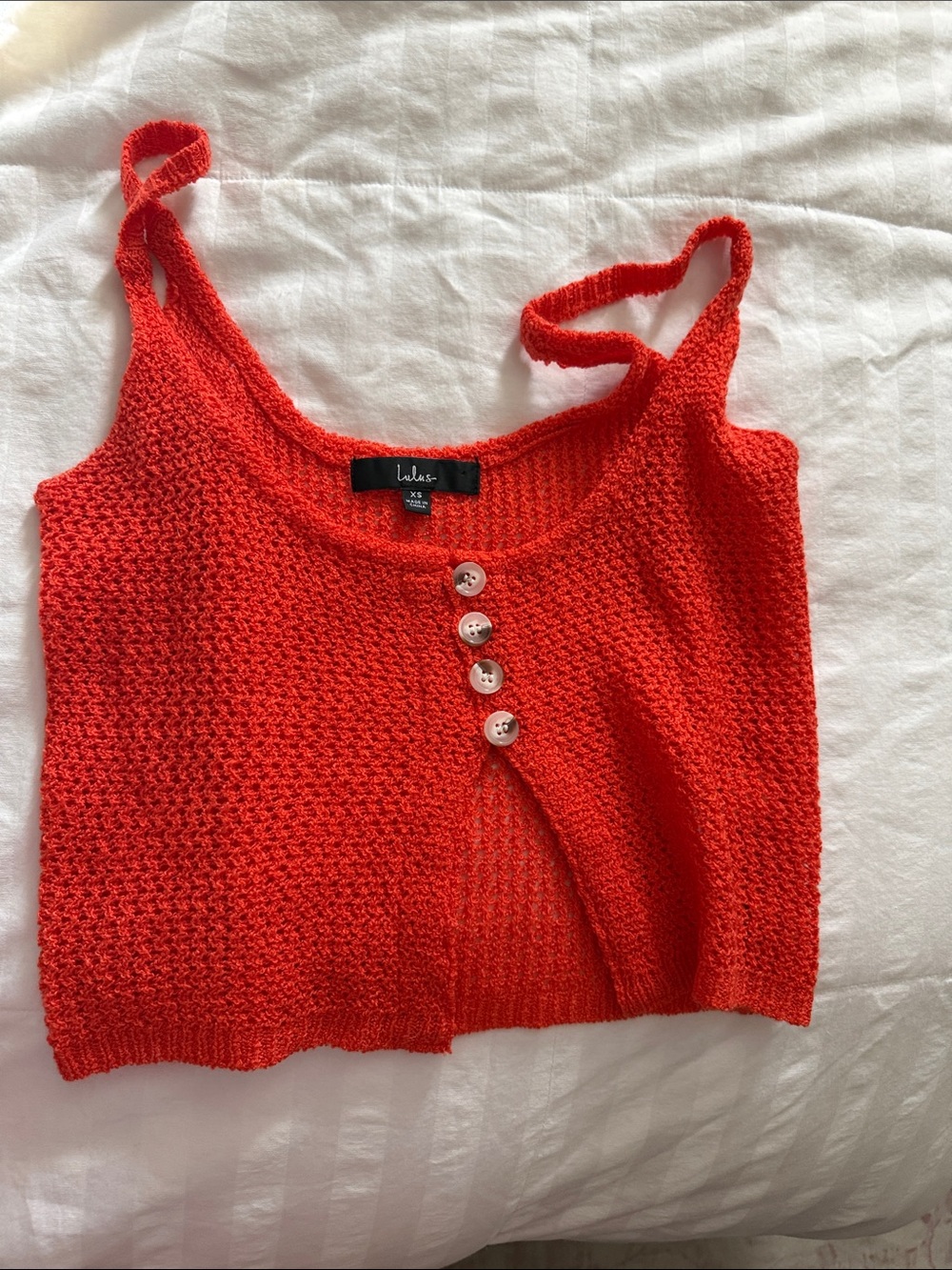 Lulu's Bright Red Knit Button-Front Cropped Camisole